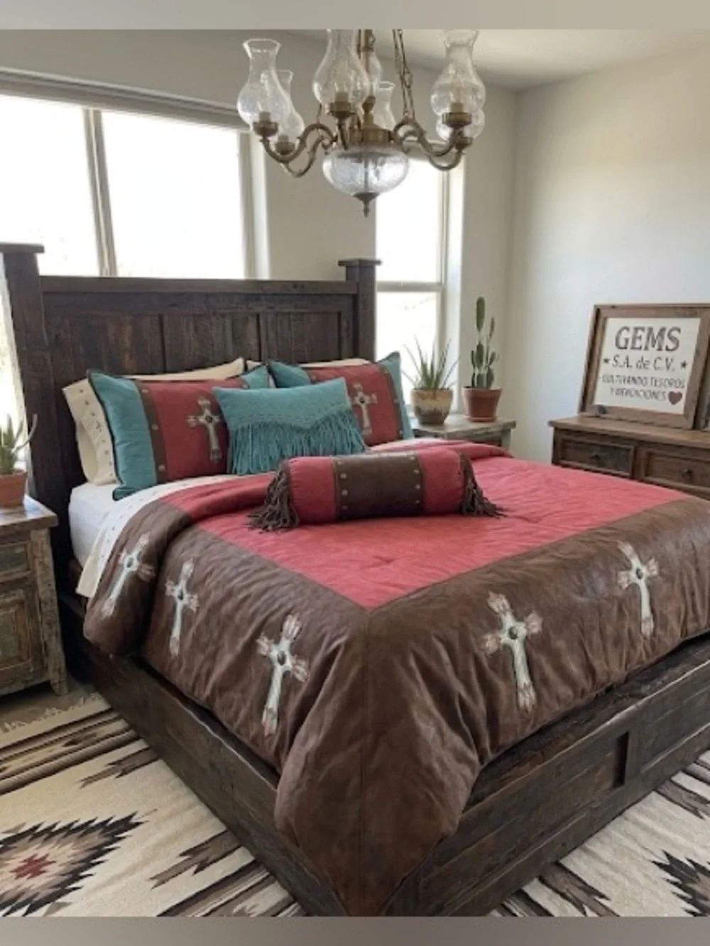 H&H Designs Western Cross Super Queen Comforter & Bolster Pillow Set